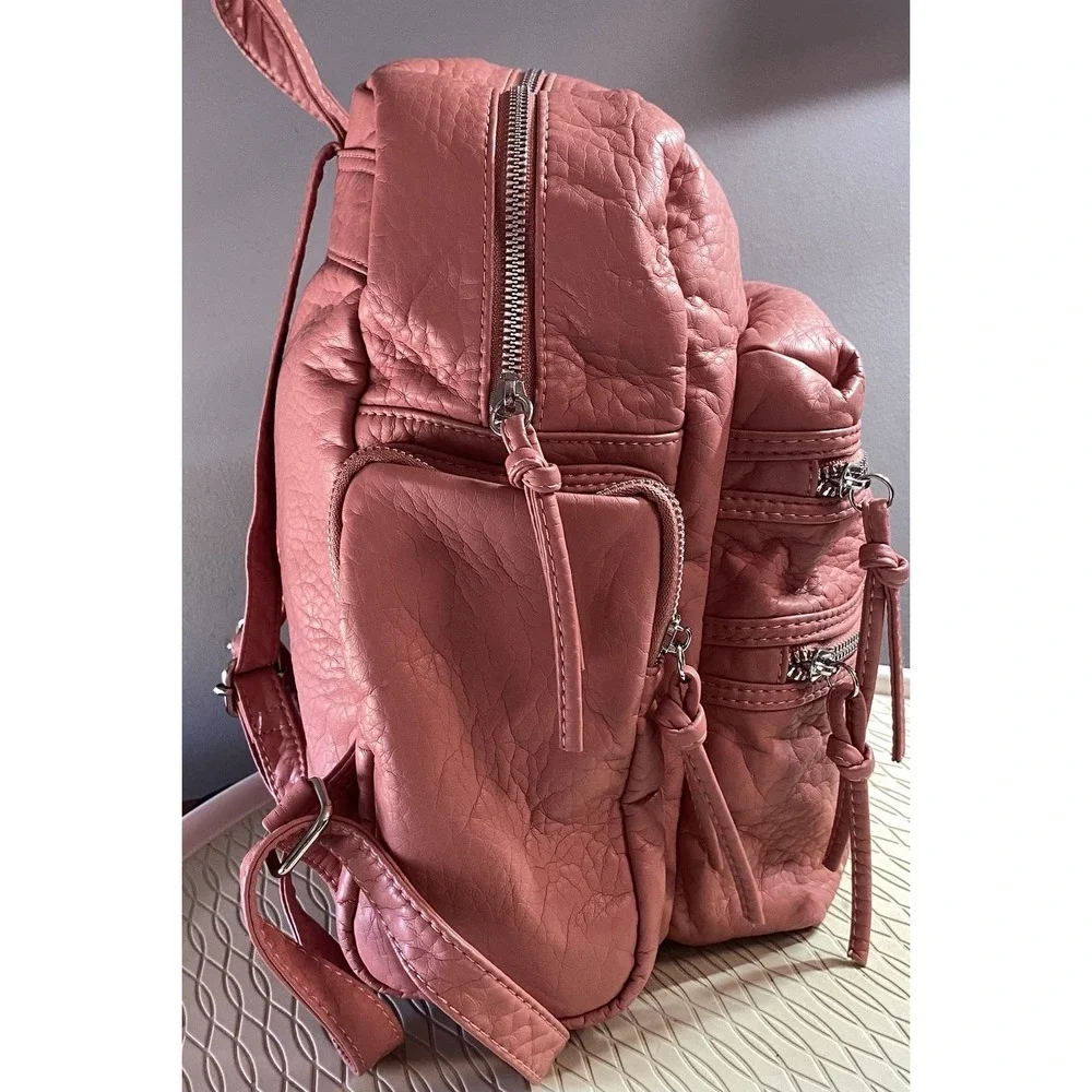 UnderOneSky Womens Super soft Rose Pink Pebbled Backpack Multiple Pocket 12x12x5